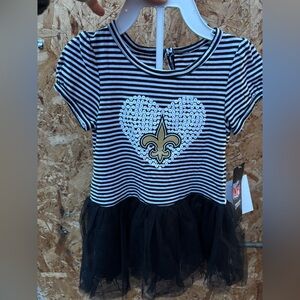 NFL Girls Black & White Striped Sequin Heart Dress with Tulle Skirt